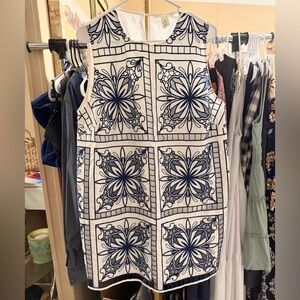 Dress with Navy Embroidered Pattern